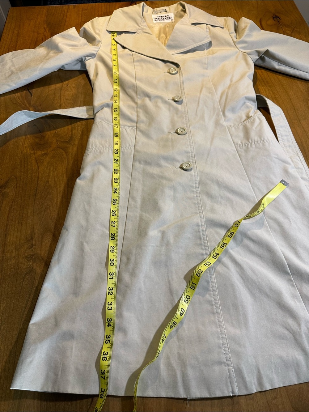 Vintage Windy Weather Beige Trench Coat Belted Size 8 Classic Rain Coat - Picture 8 of 12